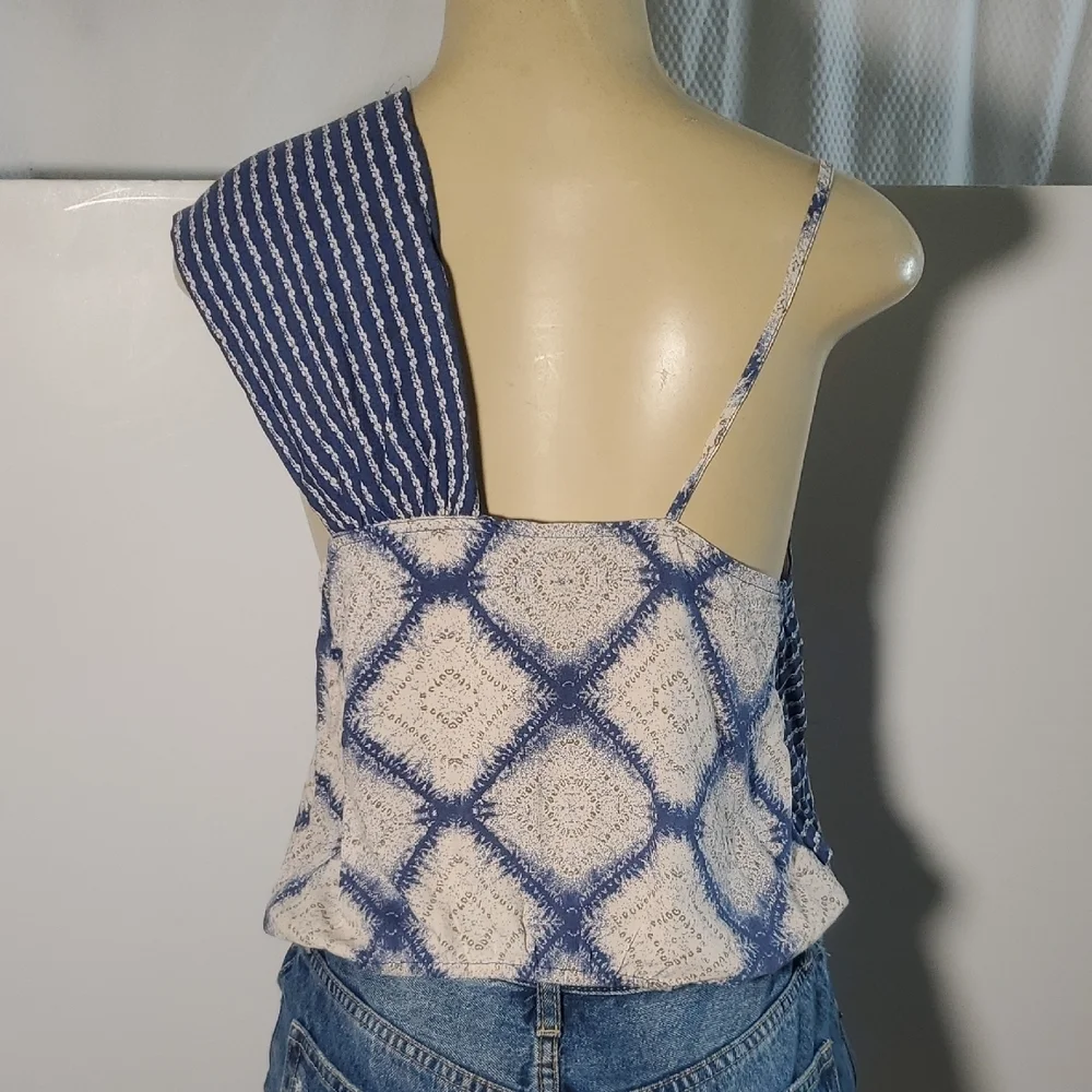 Free People Indigo Call On Me Tank Size S Blue and Cream Blouse